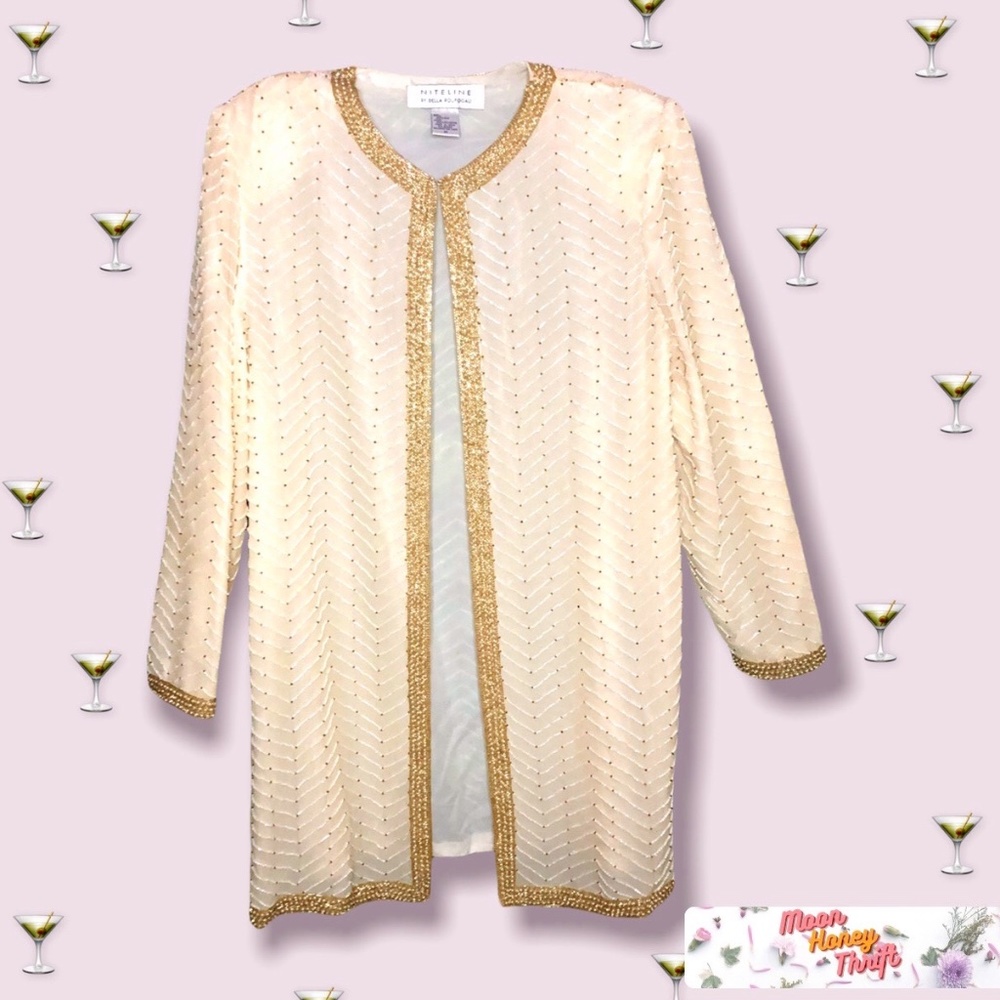 White & Gold beaded Silk Coverup jacket